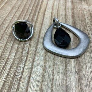 Lia Sophia Bundle Black & Silver Tone Pendant & Ring